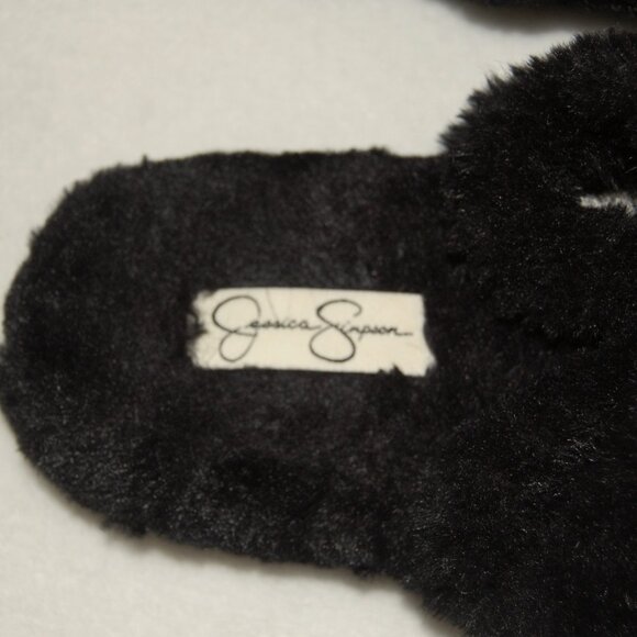 Jessica Simpson Women Size L (US 8-9) Black Faux Fur Slingback Slippers - Picture 5 of 7